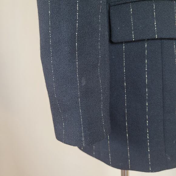 VTG Rickie Freeman Teri John Blazer Jacket 2 Black Wool Pinstripes Gold Longline - Picture 15 of 16